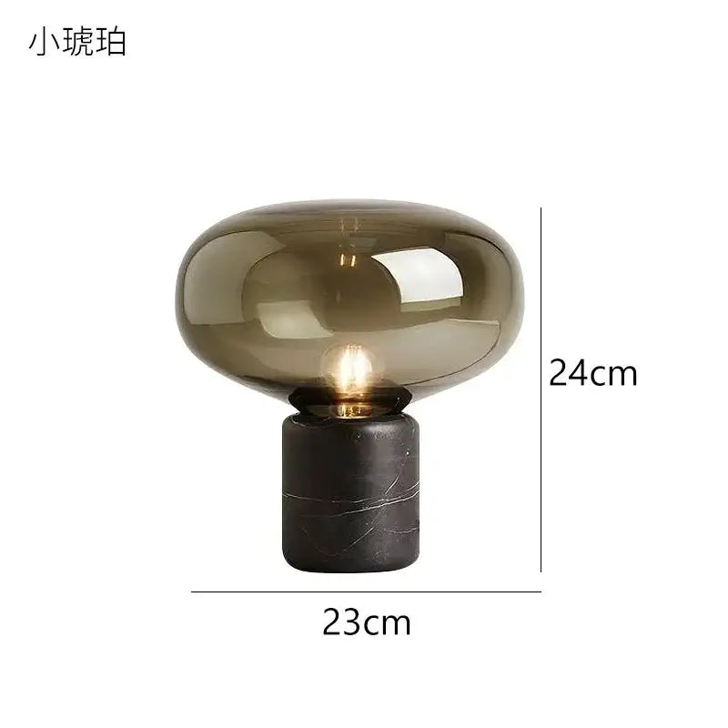 Modern chrome glass ball marble desk lamp with translucent olive green glass dome and dark marble base for decorbites