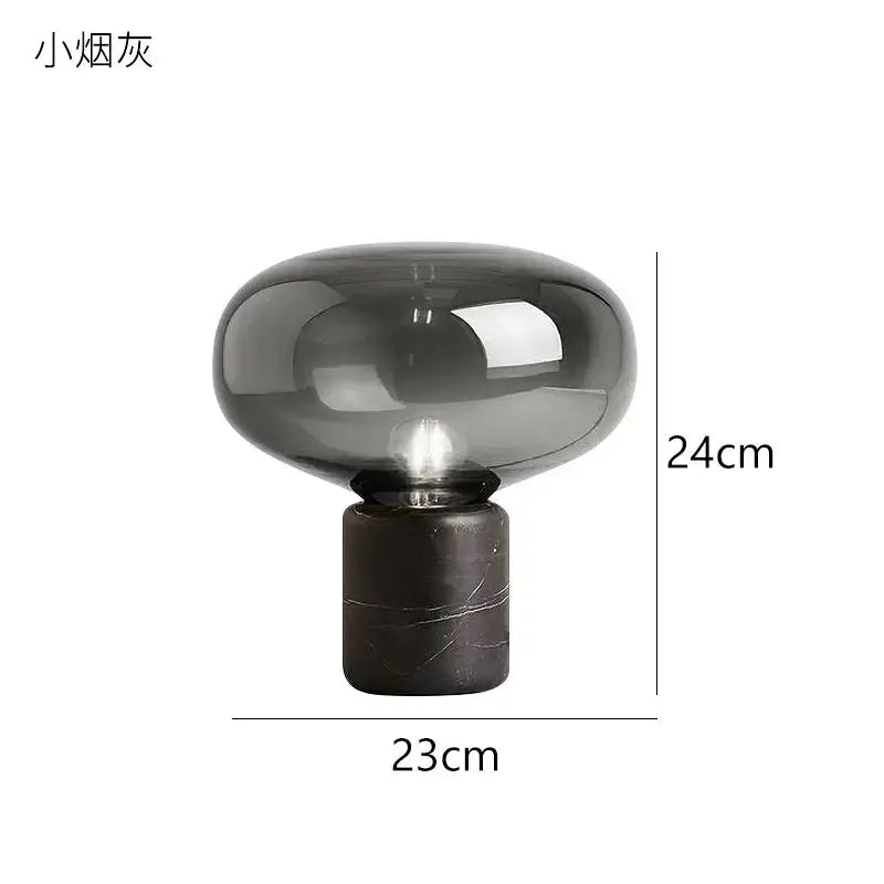 Modern chrome glass ball marble desk lamp with dark gray smoked glass dome and matte black marble base for bedroom decorbites glass ball