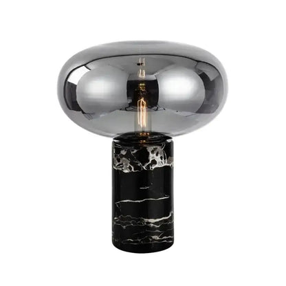 Modern chrome glass ball marble desk lamp with reflective chrome glass dome and black marble base for bedroom decorbites