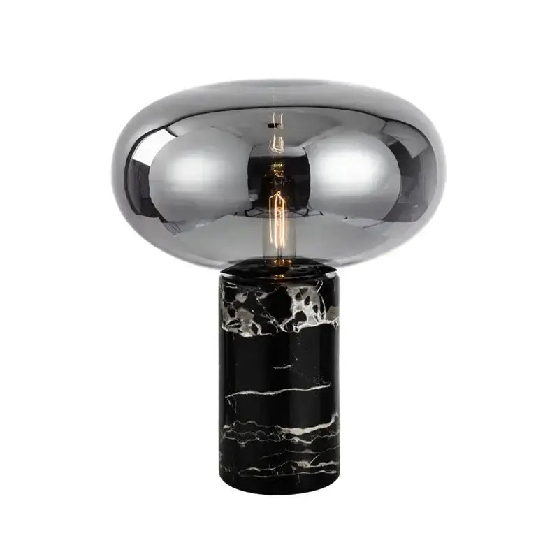 Modern chrome glass ball marble desk lamp with reflective chrome glass dome and black marble base for bedroom decorbites