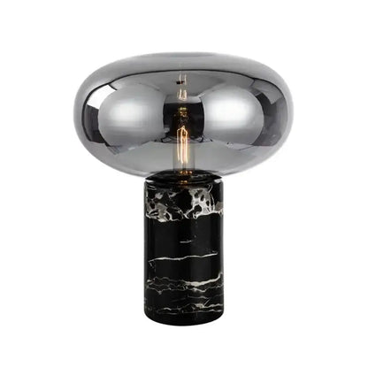Modern chrome glass ball marble desk lamp with a reflective chrome glass dome and black marble base for decorbites desk lamp