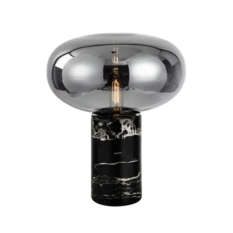 Modern chrome glass ball marble desk lamp with a reflective chrome glass dome and black marble base for decorbites desk lamp