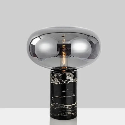 Modern chrome glass ball marble desk lamp with reflective chrome dome and black marble base for bedroom decorbites desk lamp