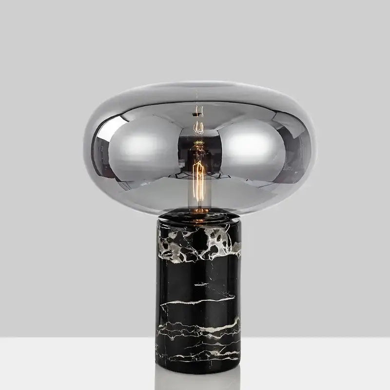 Modern chrome glass ball marble desk lamp with reflective chrome dome and black marble base for bedroom decorbites desk lamp