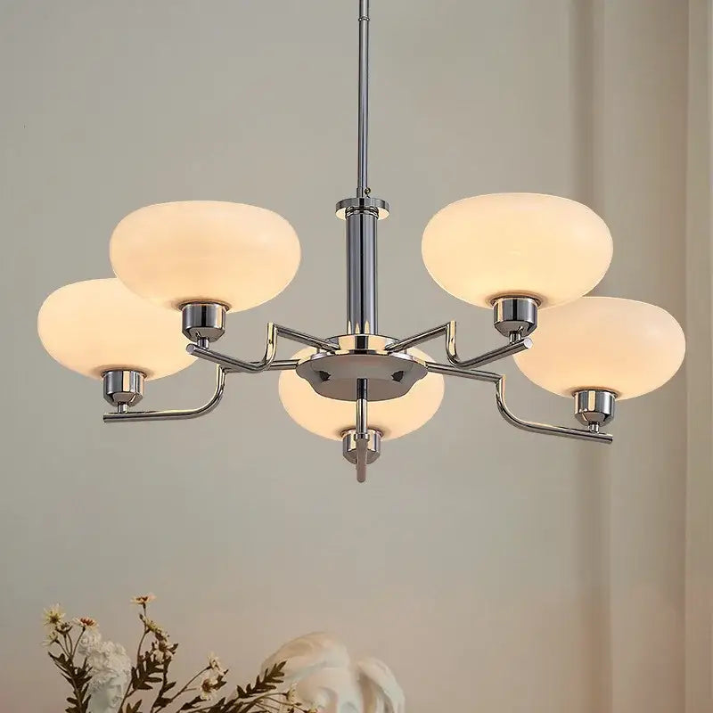 Modern chrome glass ball pendant chandelier with five frosted glass shades ideal for bedroom decorbites glass ball design