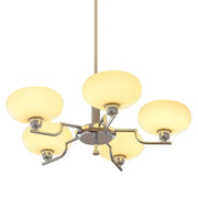 Modern chrome glass ball pendant chandelier with five warm frosted glass shades for bedroom decorbites glass ball