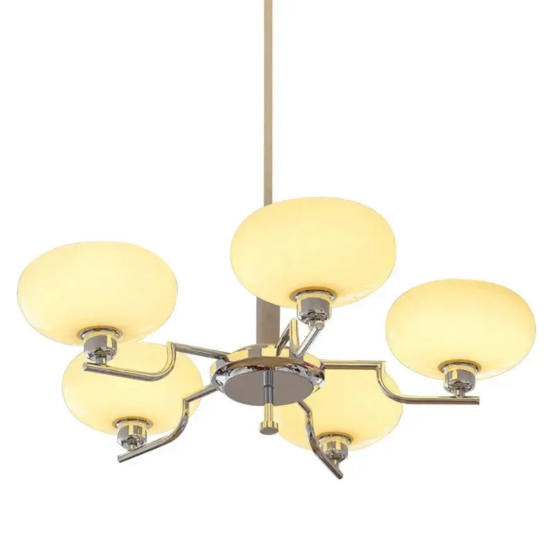 Modern chrome glass ball pendant chandelier with five warm frosted glass shades for bedroom decorbites glass ball