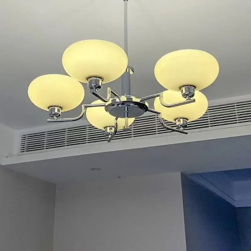 Modern chrome glass ball pendant chandelier with four warm frosted glass shades for bedroom decorbites glass ball