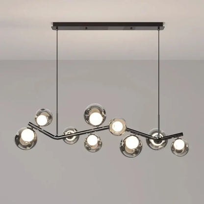 Modern chrome glass globe chandelier with multiple spherical black glass globe led bulbs for dining room lighting
