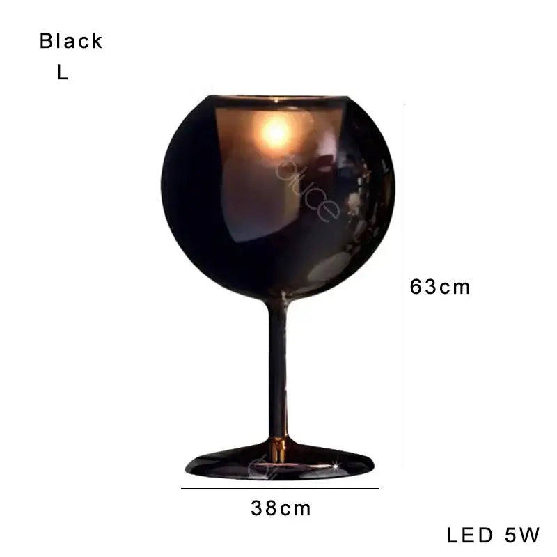 Black glossy glass gold table lamp shaped like a wine goblet with led lighting perfect for modern decorbites glass gold