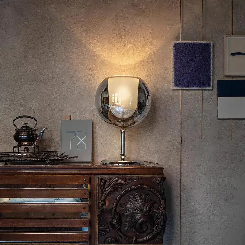 Shiny chrome spherical table lamp with frosted glass shade for modern decorbites glass gold table luxury glow