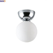 Modern chrome glass iron led ceiling light with frosted white glass shade for bedroom decorbites glass iron fixture