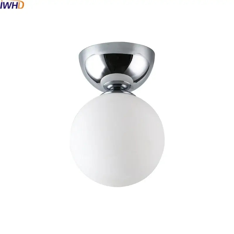 Modern chrome glass iron led ceiling light with frosted white glass shade for bedroom decorbites glass iron fixture