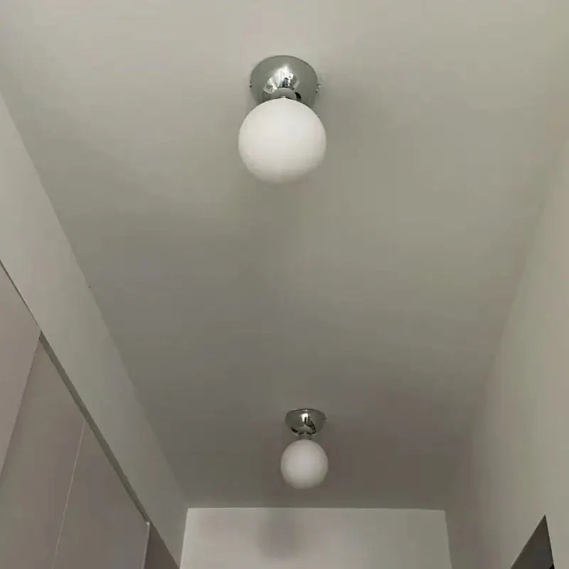 Modern chrome glass iron led ceiling light with frosted white spherical globe for bedroom decorbites glass iron fixture