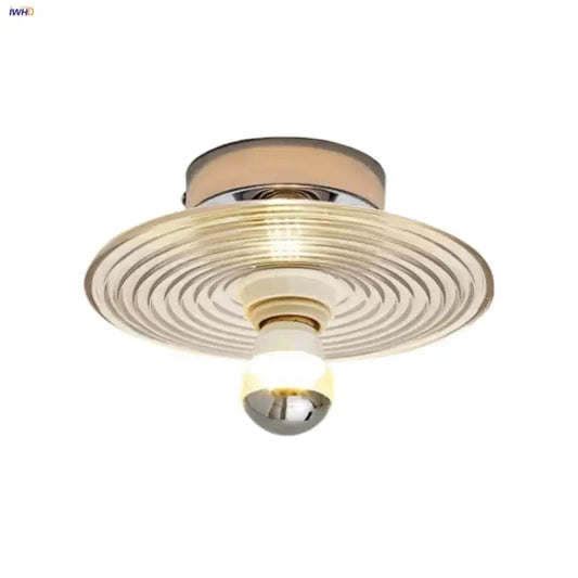 Modern chrome glass led ceiling light with frosted ribbed shade and exposed bulb for bedroom ceiling lamp