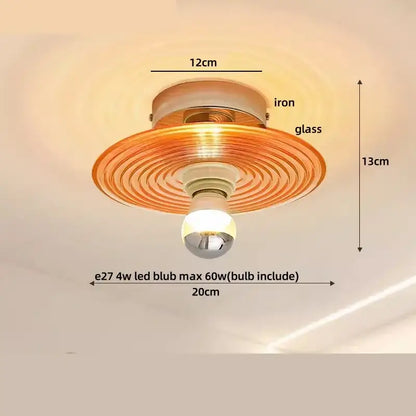 Modern chrome glass led ceiling light with warm-toned ribbed glass and iron frame for bedroom ceiling lamp