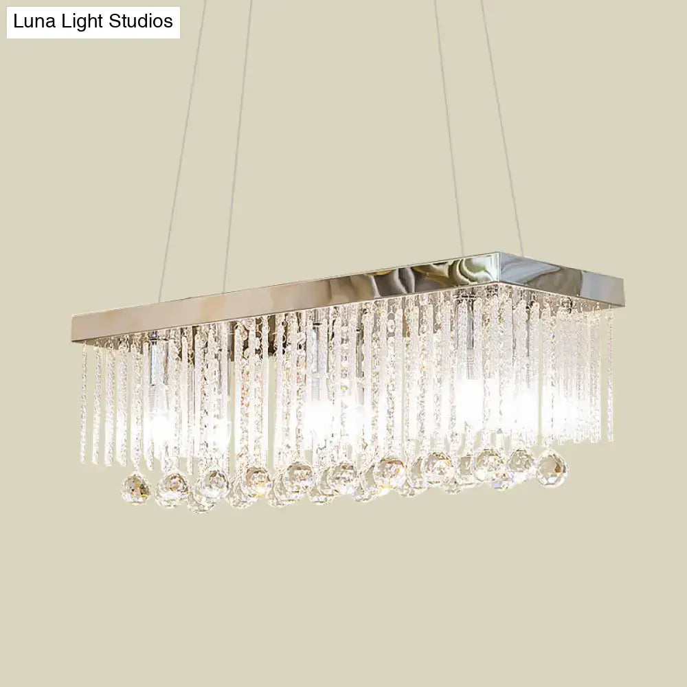 Rectangular crystal chandelier with polished chrome frame and clear glass prisms for island lighting 220v-240v 110v-120v