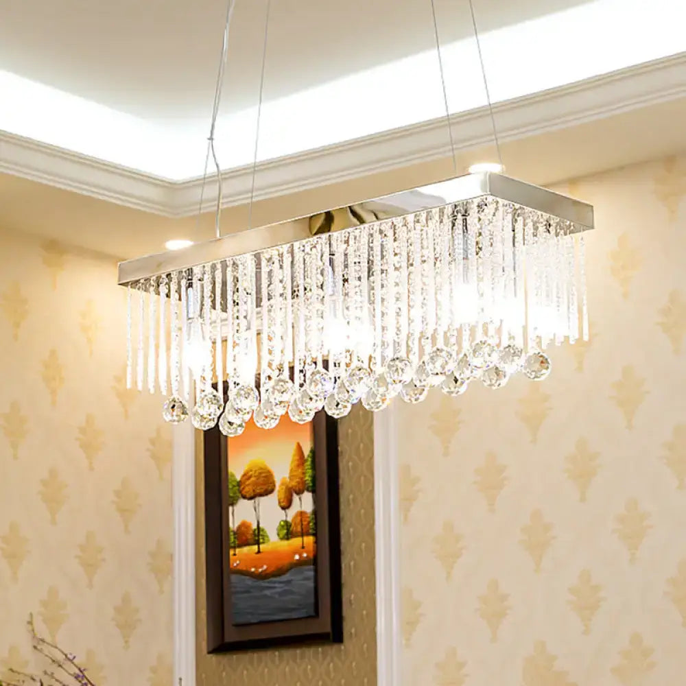 Rectangular crystal chandelier with polished chrome frame and clear glass prisms perfect for island lighting 220v-240v 110v-120v
