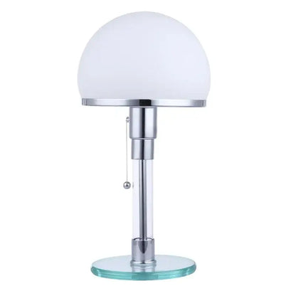 Modern chrome glass table lamp with frosted white dome shade and clear glass base for bedroom decorbites glass table lamp
