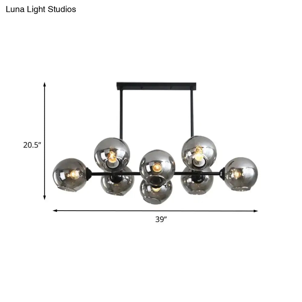 Modern black metal chandelier with seven smoked glass globe shades for island lighting hanging lamp kit