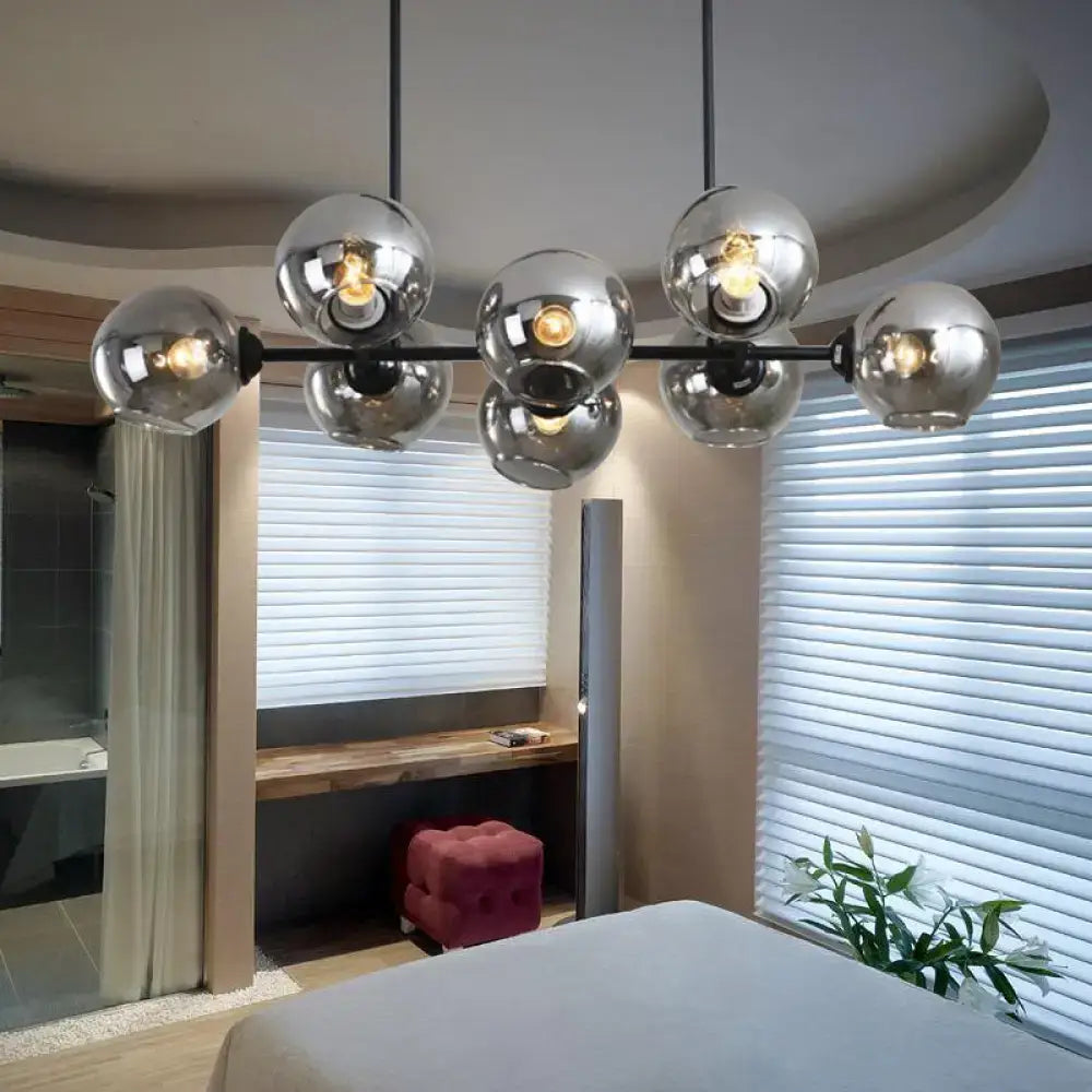 Decorbites modern black island lighting hanging lamp with chrome spherical globe and e26 e27 filament bulbs for living room