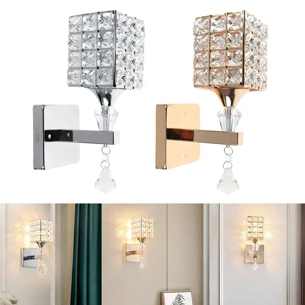 Modern chrome and gold crystal led wall light with faceted crystals and teardrops for living room decorbites crystal led wall light