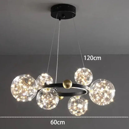 Modern chrome and gold decorbites crystal chandelier with black frame and six glass spheres for living room lighting