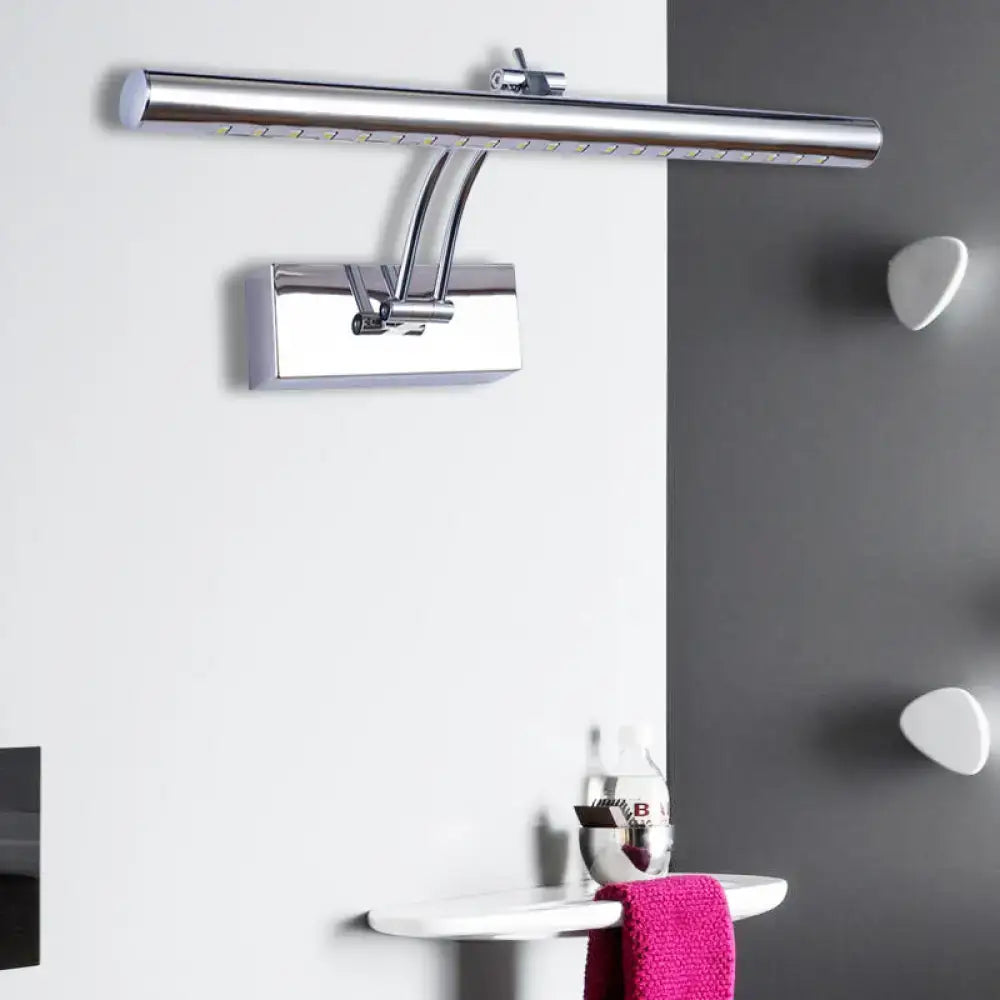 Modern chrome gold led bathroom wall lamp with tubular metal shade and adjustable sleek rectangular arms