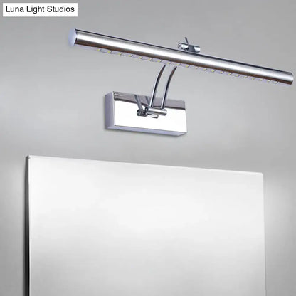 Modern chrome gold led bathroom wall lamp with tubular metal shade and chrome-finished led mirror light with adjustable arms