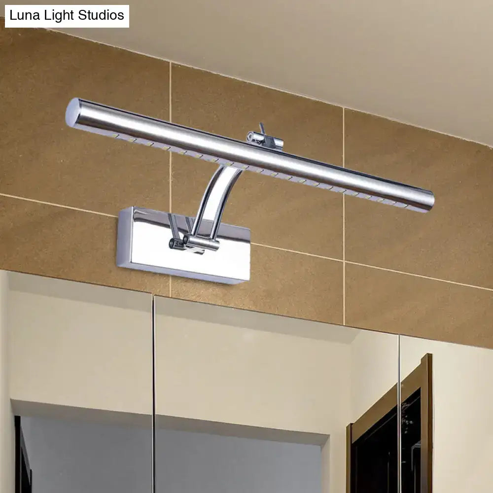 Modern chrome gold led bathroom wall lamp with tubular metal shade featuring a sleek rectangular bar and adjustable arm