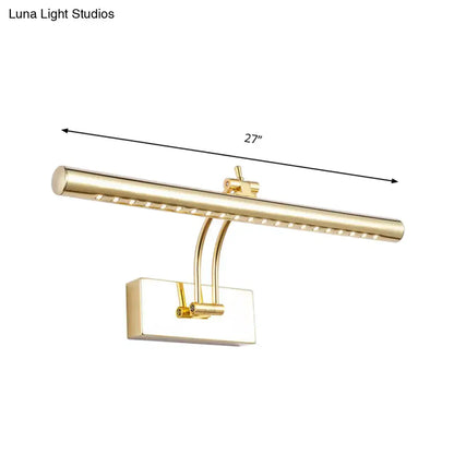 Modern chrome gold led bathroom wall lamp with tubular metal shade in gold finish and integrated led lighting