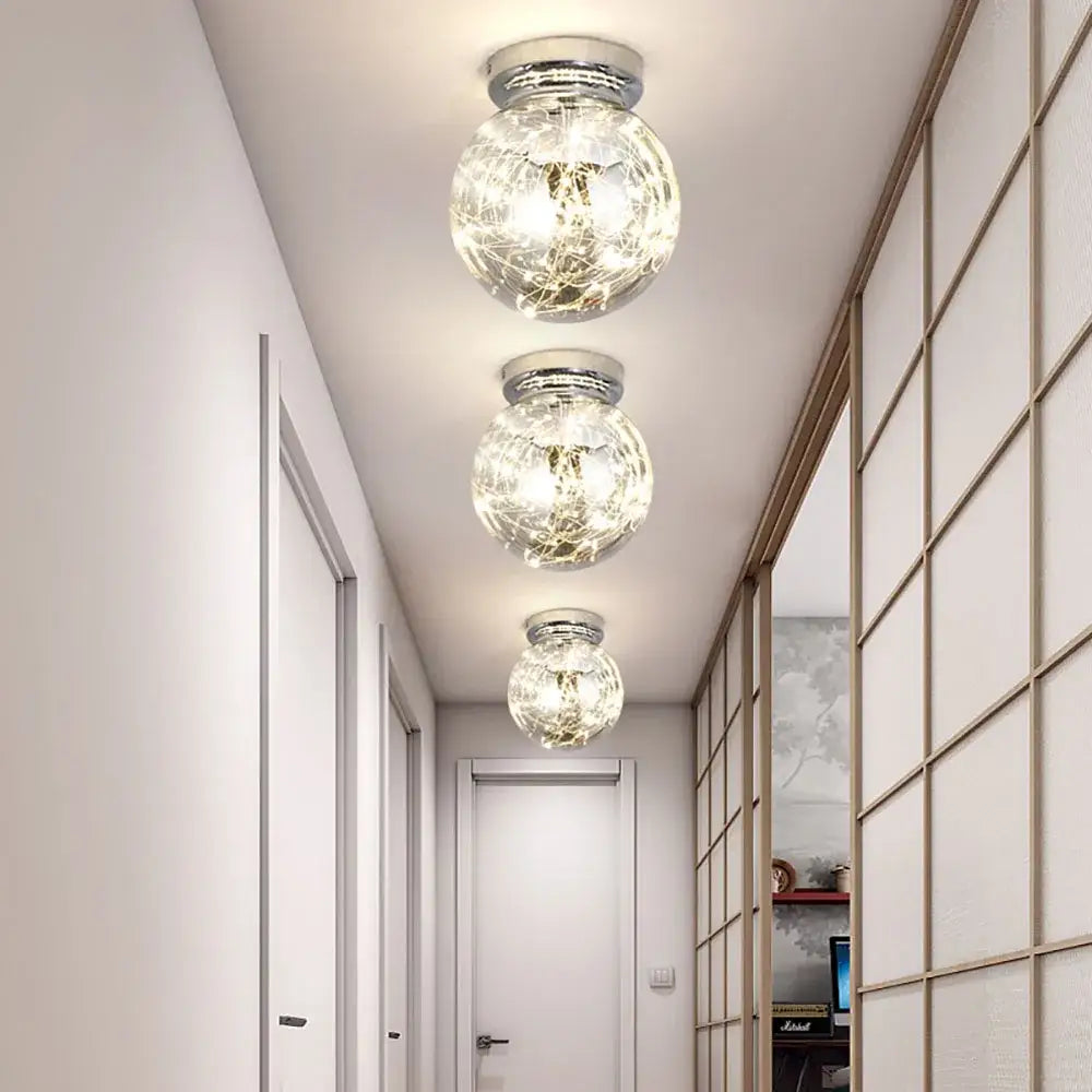 Modern chrome gypsophila led ceiling light with glass globe and fairy lights decorbites gypsophila led ceiling fixture