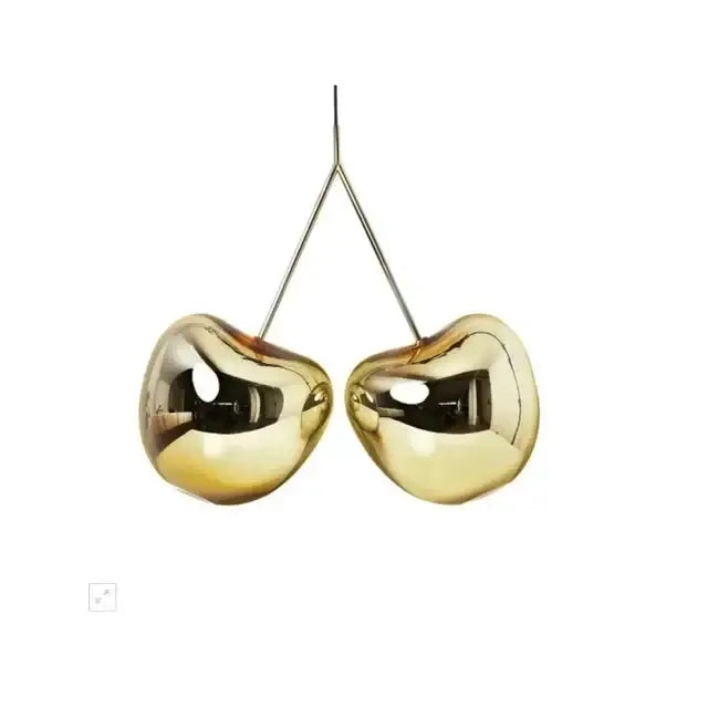 Modern chrome heart creative light chandelier with glossy gold cherry shaped pendant and reflective metallic finish