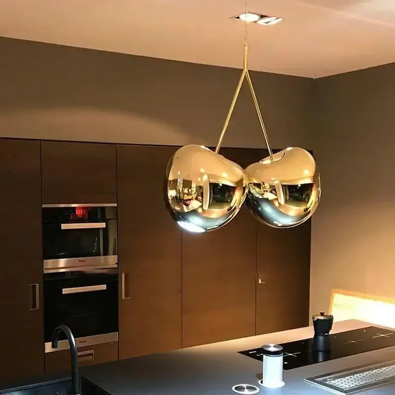 Modern chrome heart creative light chandelier with gold-toned reflective spherical pendant lights for dining room decorbites cherry creative