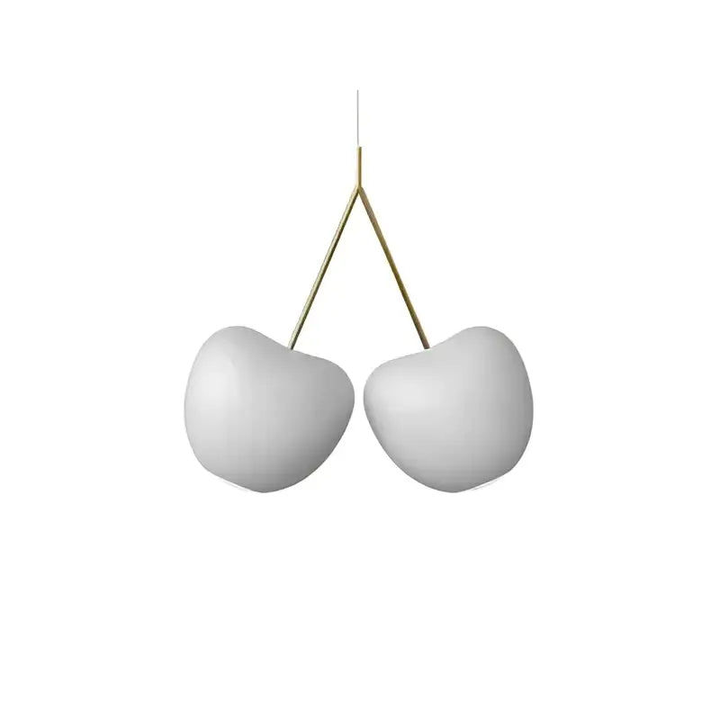Modern chrome heart creative light chandelier featuring white ceramic cherry-shaped pendant lights with gold-toned stems