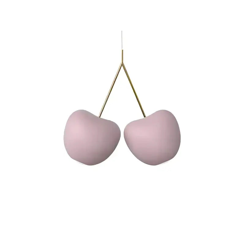 Modern chrome heart creative light chandelier with pastel pink ceramic cherry pendant and gold-toned stems for dining room decorbites cherry creative