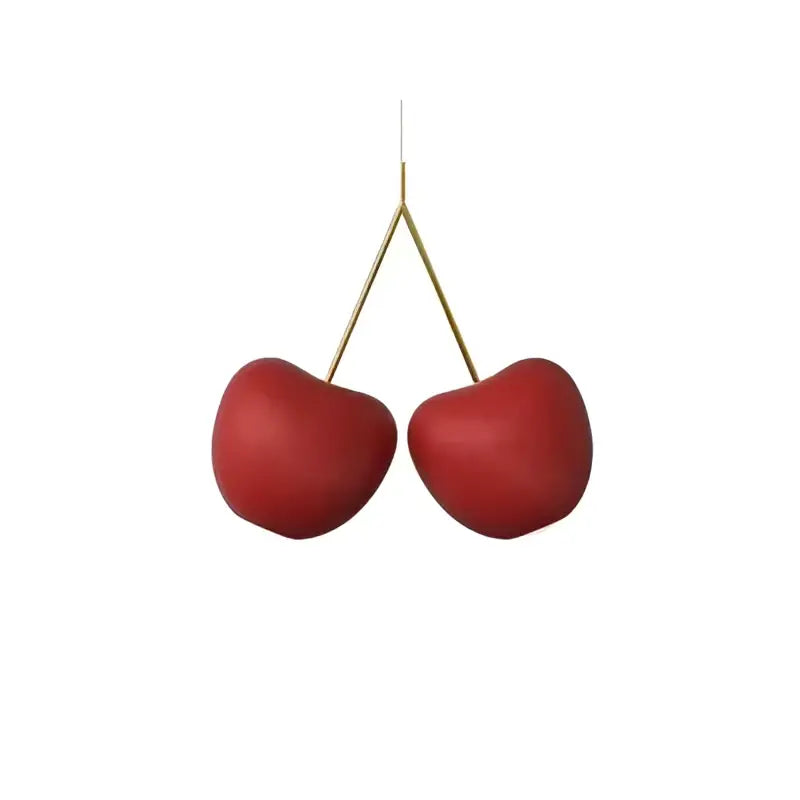 Modern chrome heart creative light chandelier with red ceramic cherries and gold stems hanging from a string decorbites cherry creative