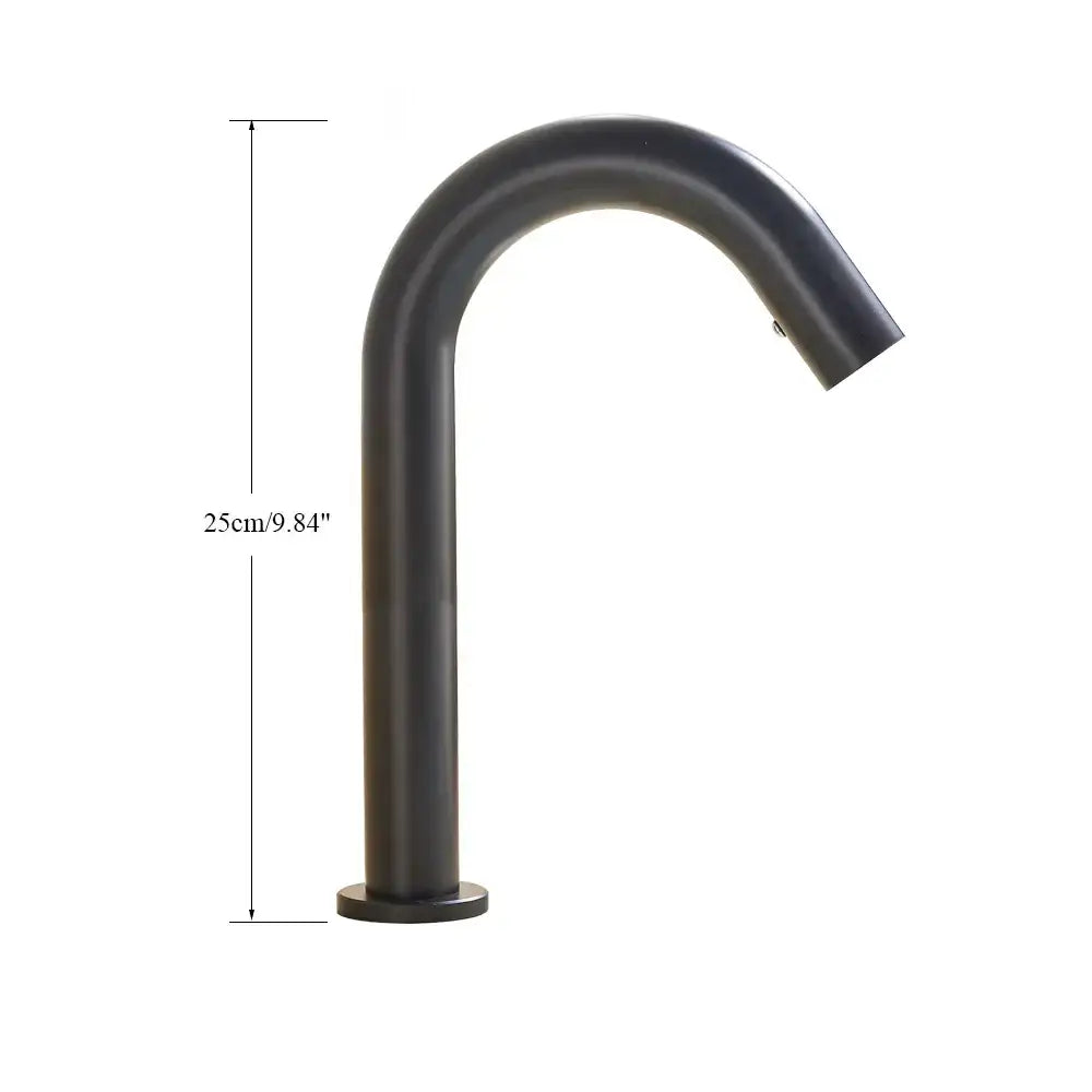 Black matte-finished modern sensor faucet with curved spout and cylindrical base for bathroom decorbites infrared sensor use