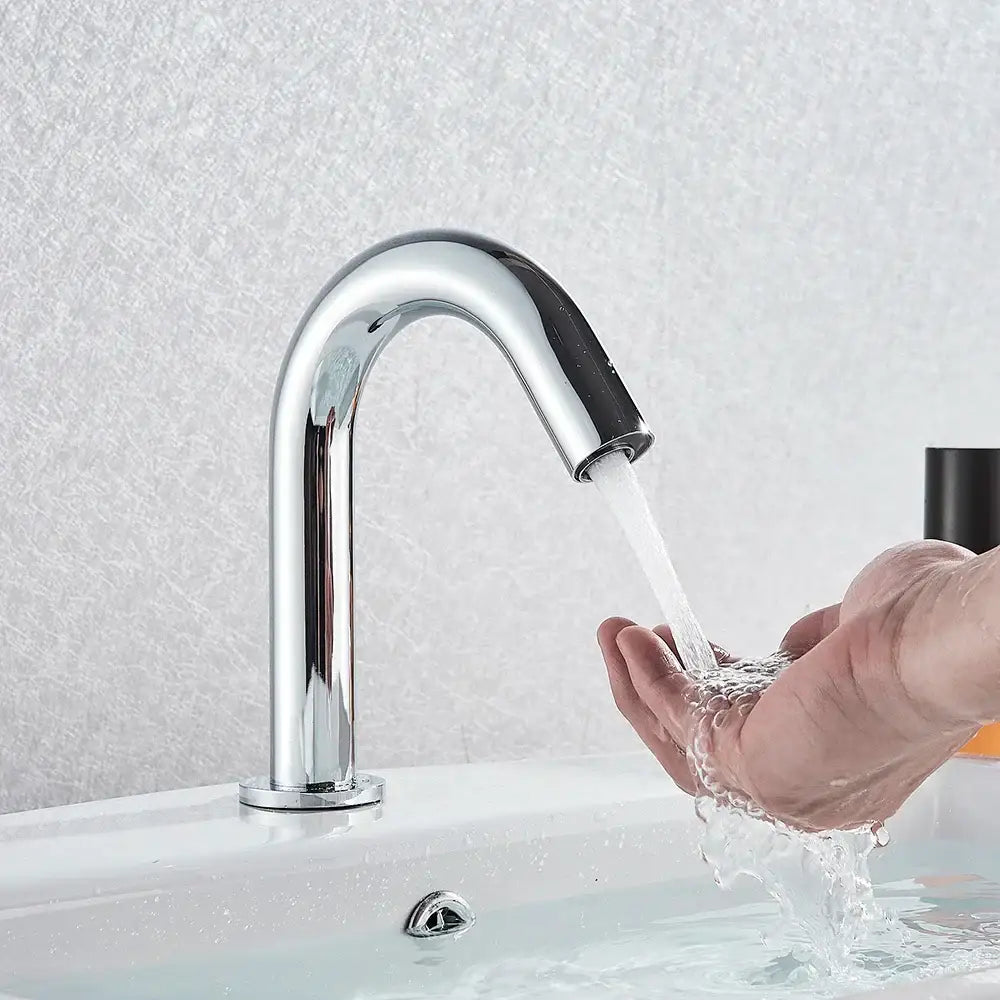 Modern chrome infrared sensor faucet with sleek curved spout single-handle touchless basin mixer by decorbites sensor faucet