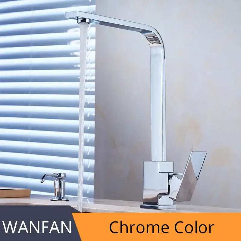 Modern chrome kitchen sink faucet with wanfan waterfall design high-arc spout and 360 swivel single handle sink faucet