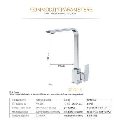 Modern chrome kitchen sink faucet with 360 swivel single handle brass construction and sleek design for kitchen sink use