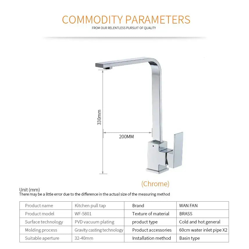 Modern chrome kitchen sink faucet with 360 swivel single handle brass construction and sleek design for kitchen sink use