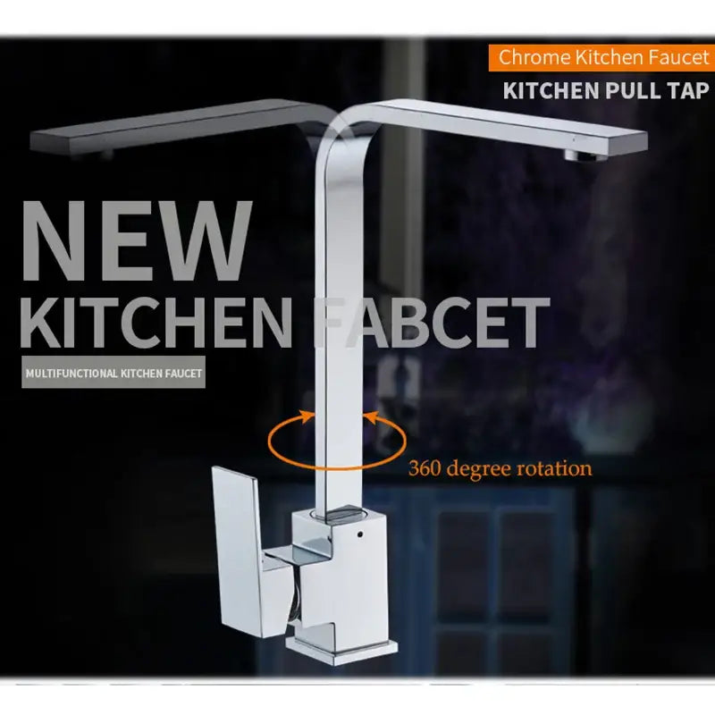 Modern chrome kitchen sink faucet with 360 swivel and pull-tab handle in sleek design for efficient kitchen sink use