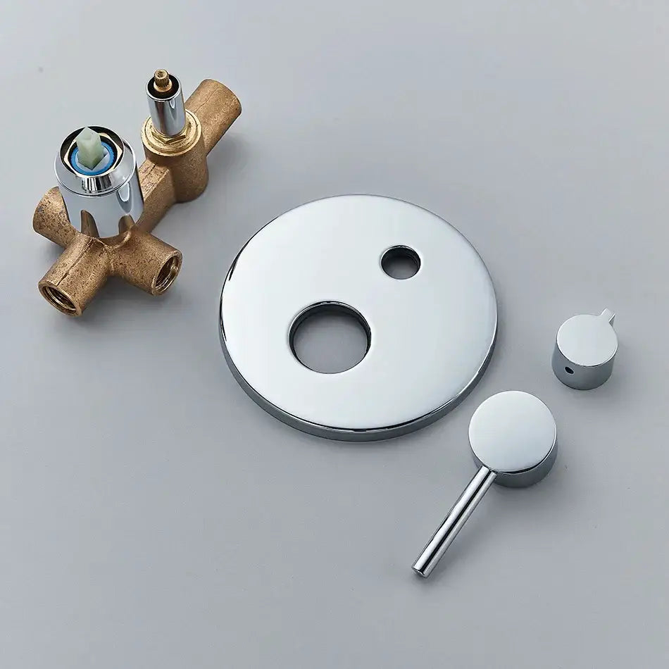 Modern chrome led brass shower set with rain head featuring chrome finished valve trim and brass shower piping by decorbites