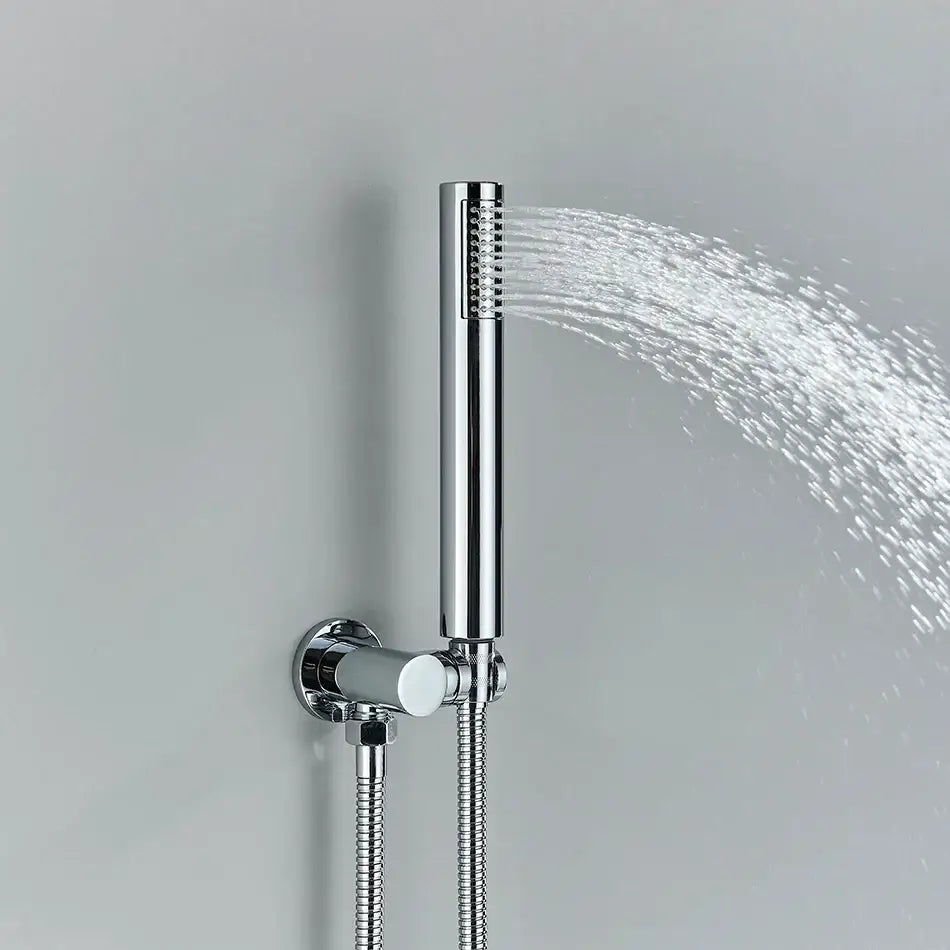 Modern chrome led brass shower set featuring a handheld showerhead with sleek cylindrical design and multiple spray nozzles for decorbites brass shower