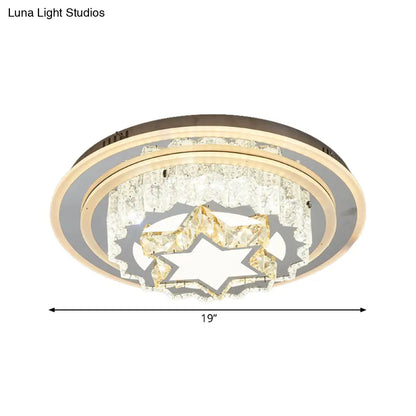 DecorBites™ DecorBites™ Modern Chrome LED Crystal Flush Mount Ceiling Fixture for Bedroom, featuring Hand-Cut Flower/Star Design