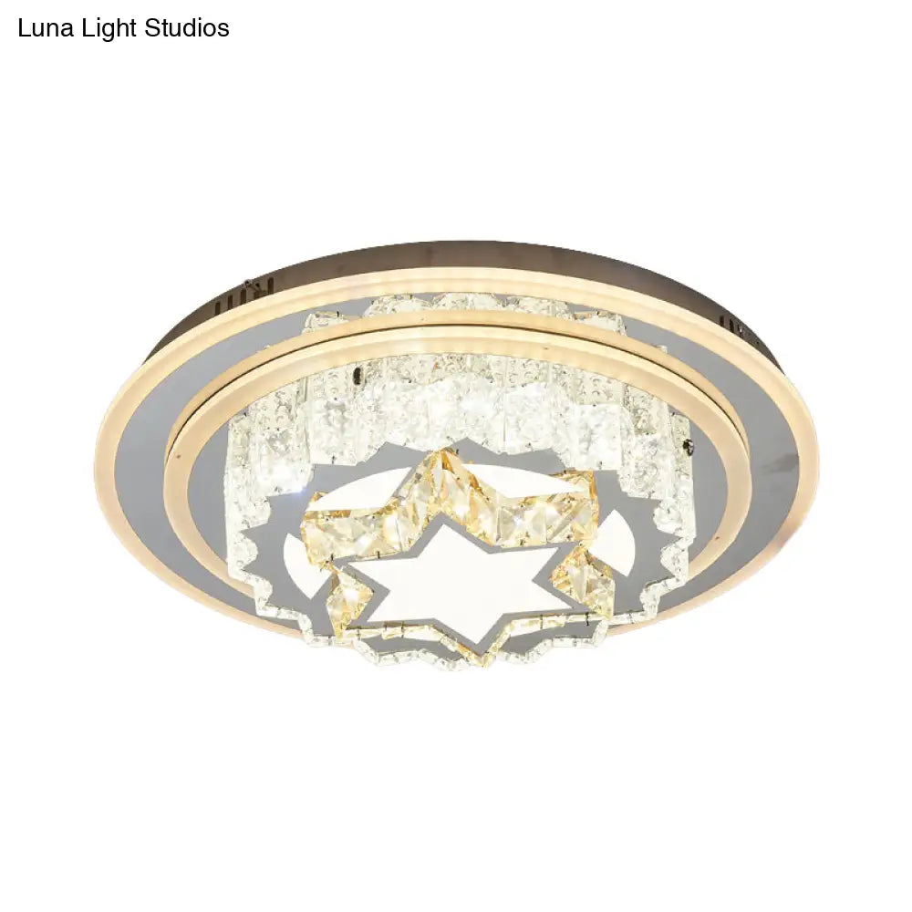 DecorBites™ DecorBites™ Modern Chrome LED Crystal Flush Mount Ceiling Fixture for Bedroom, featuring Hand-Cut Flower/Star Design