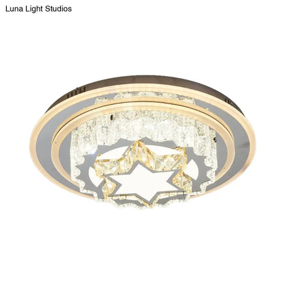 DecorBites™ DecorBites™ Modern Chrome LED Crystal Flush Mount Ceiling Fixture for Bedroom, featuring Hand-Cut Flower/Star Design