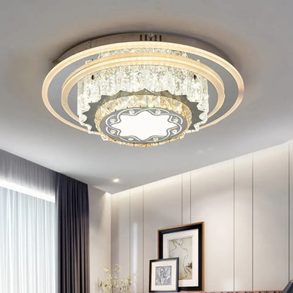 DecorBites™ DecorBites™ Modern Chrome LED Crystal Flush Mount Ceiling Fixture for Bedroom, featuring Hand-Cut Flower/Star Design