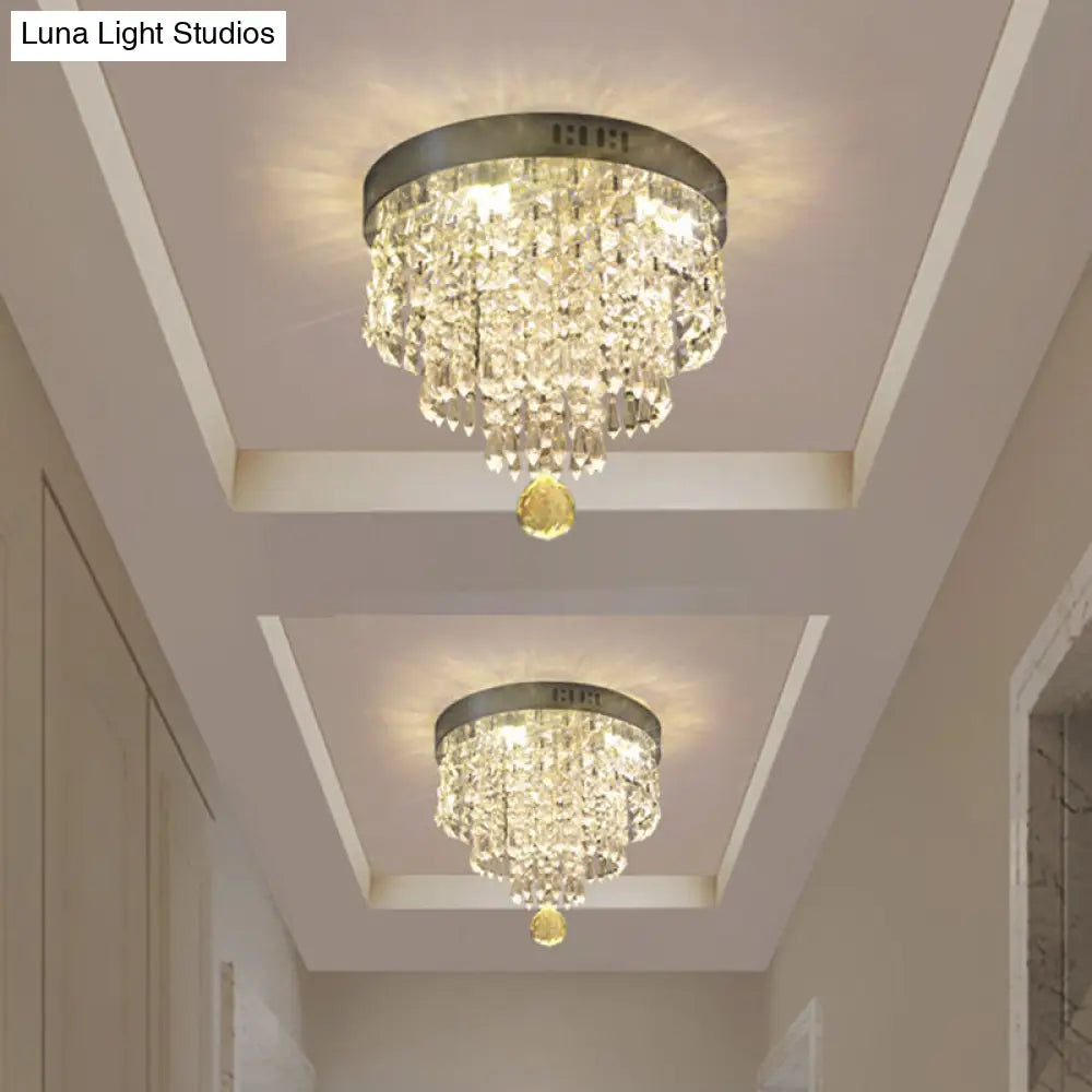DecorBites™ DecorBites™ Modern Chrome LED Crystal Flush Mount Fixture with Cascading Corridor Lighting